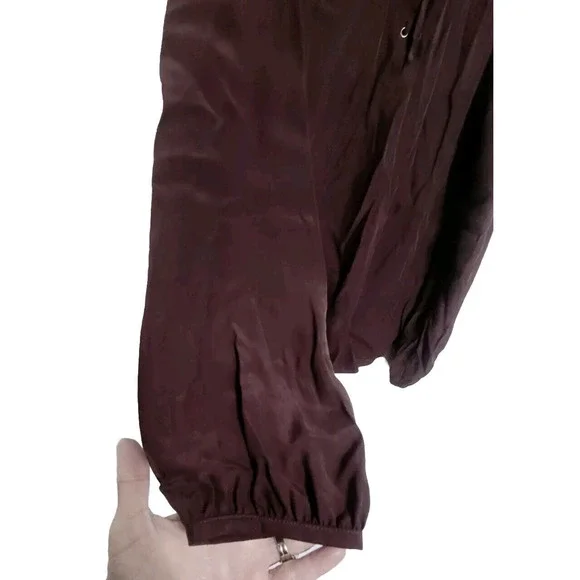 FRAME Le Lace Up Blouse Womens Size M 100% Silk Mahogany Maroon Tie Front - Picture 4 of 8